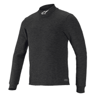 Alpinestars Race V3 Long Sleeve Top, Black textured base layer, high mock-neck collar with white logo, fitted design, flame-resistant motorsports performance wear