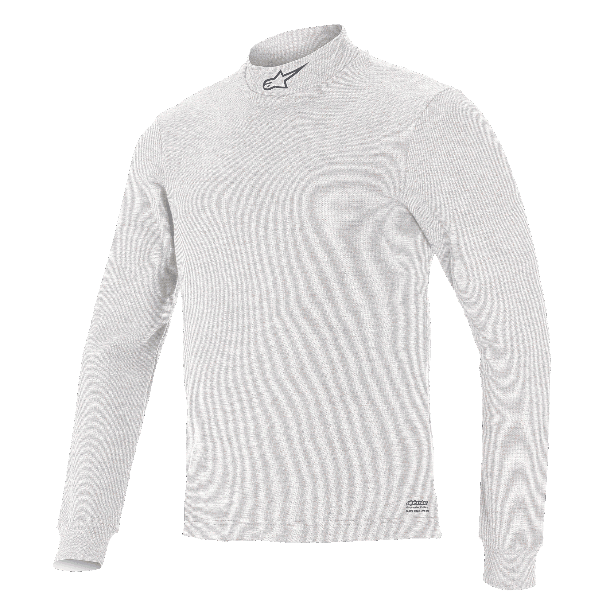 Alpinestars Race V3 Long Sleeve Top, Auto Racing Base Layer, White, mock neck with small logo, long sleeves, soft-touch flame-resistant fabric, minimalist athletic design