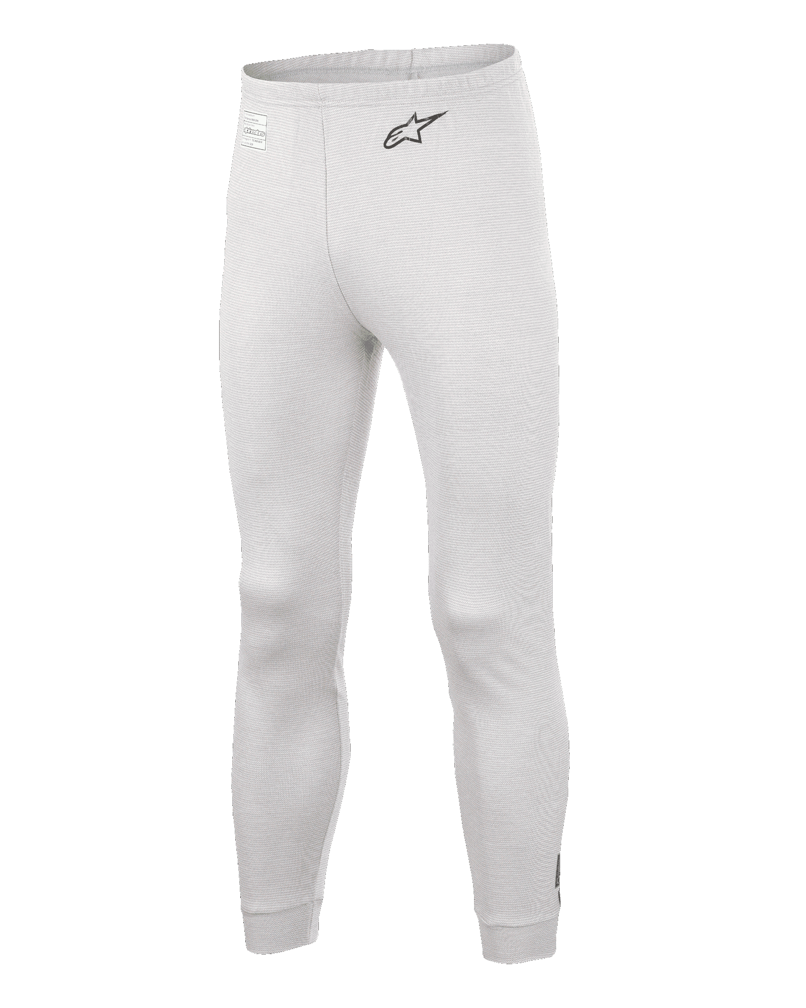 Alpinestars Race V3 Bottom, Auto Racing Base Layer Pants, White, textured flame-resistant material, black A-star logo on the hip, ribbed ankle cuffs and waistband, lightweight technical underlayer
