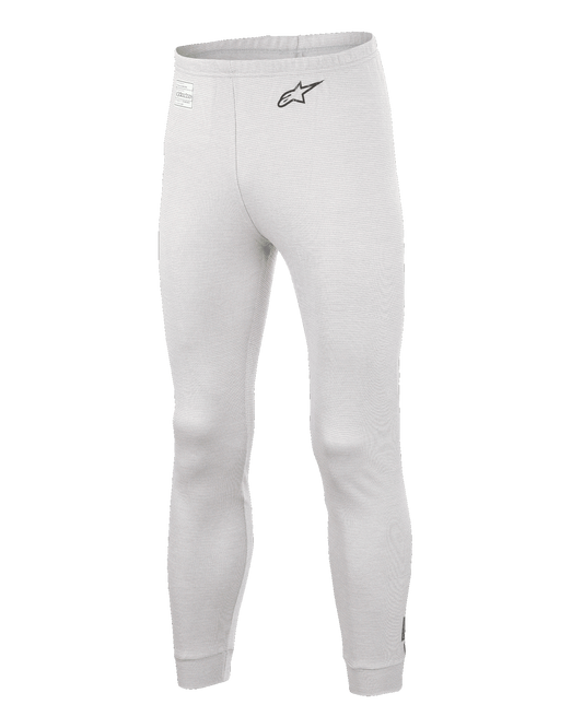 Alpinestars Race V3 Bottom, Auto Racing Base Layer Pants, White, textured flame-resistant material, black A-star logo on the hip, ribbed ankle cuffs and waistband, lightweight technical underlayer