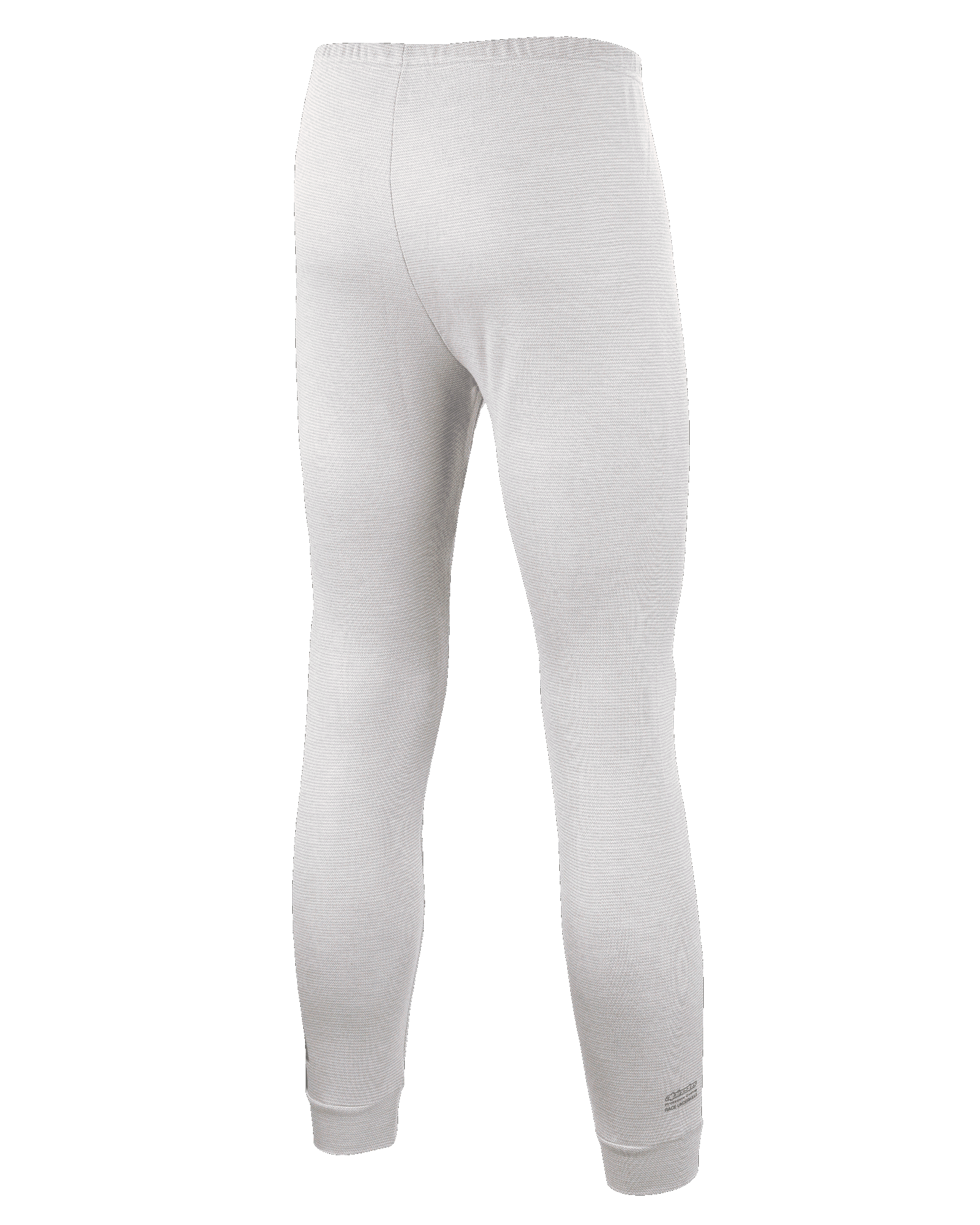 Alpinestars Race V3 Bottom, Auto Racing Base Layer Pants, White, back view featuring textured flame-resistant fabric, elastic waistband, and ribbed ankle cuffs, designed for professional motorsport use