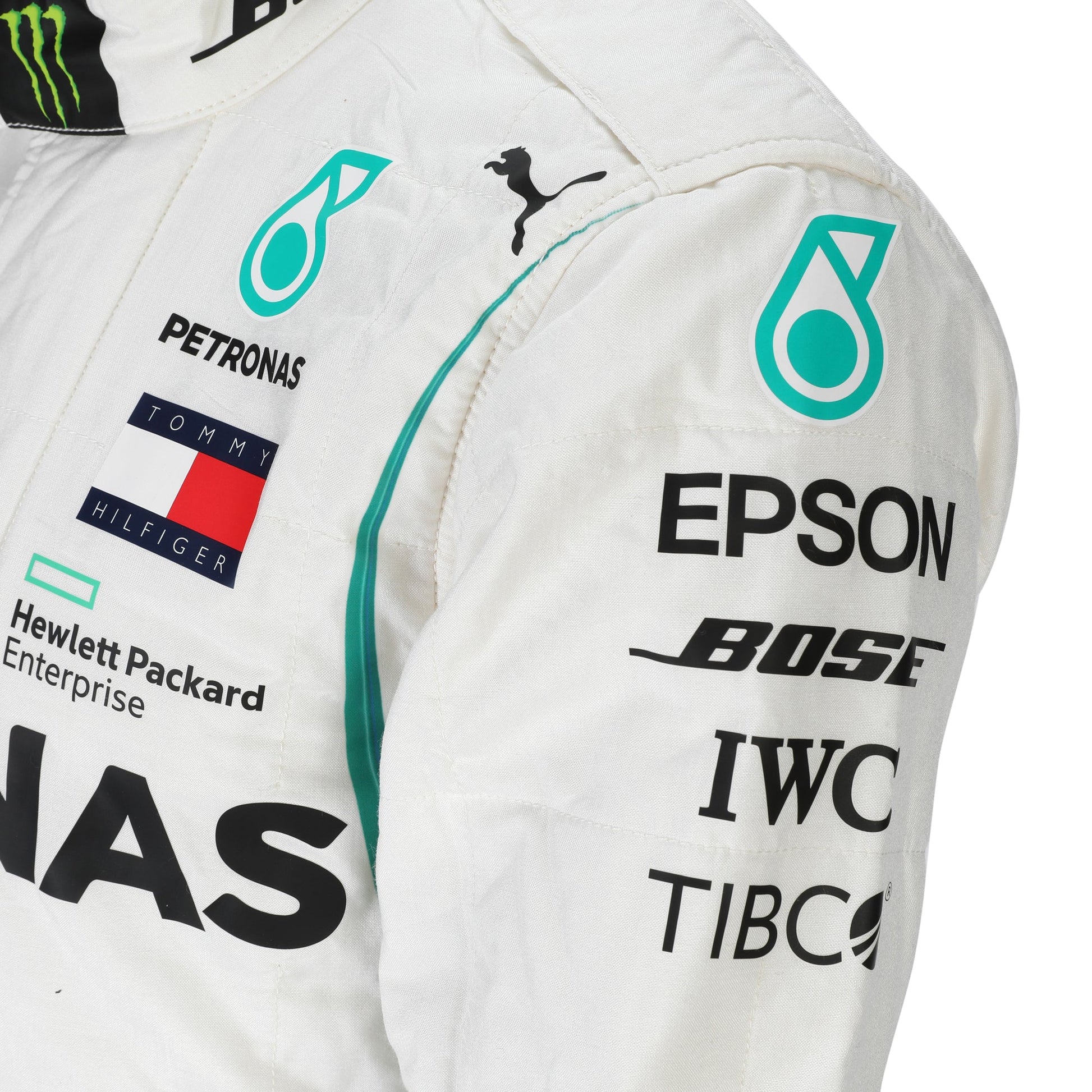 Valtteri Bottas name, Finnish flag and number 77 on 2018 Mercedes F1-inspired race suit