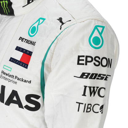 Valtteri Bottas name, Finnish flag and number 77 on 2018 Mercedes F1-inspired race suit