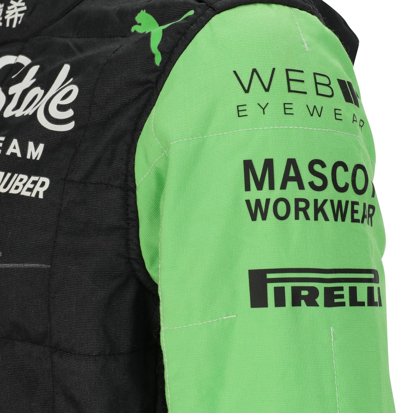FIA and Puma collar label on Valtteri Bottas’s 2024 Stake Kick Sauber F1 race suit – Dash Racegear.
