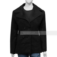 Womens Black Wool Peacoat Jacket women detail view 3 | Dash Racegear — Black wool peacoat women