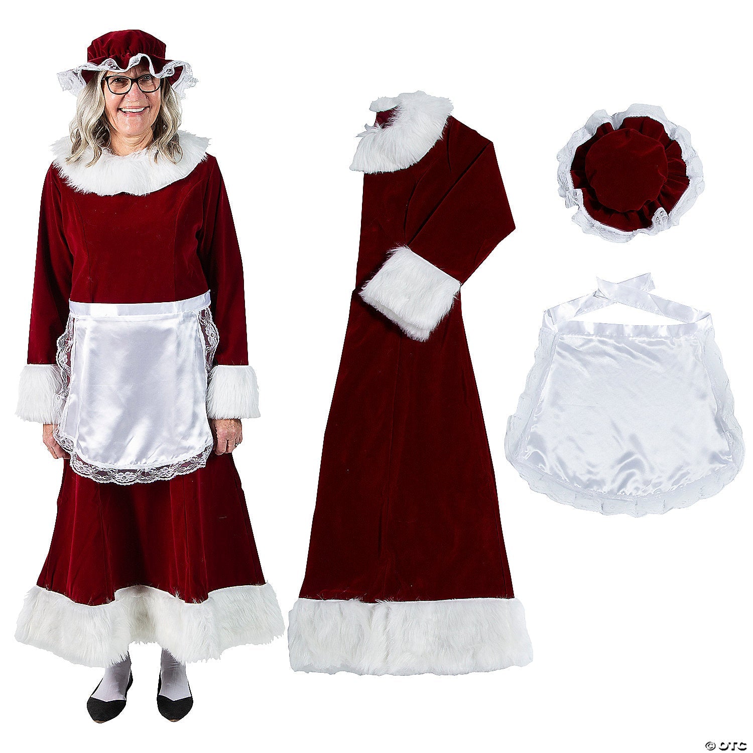 Women's Burgundy Velvet Mrs. Claus Dress Costume - XXL