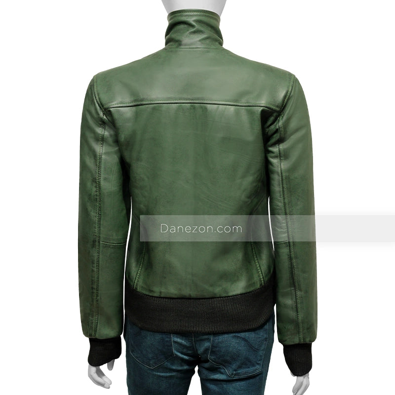 Womens Green Bomber Leather Jacket Bomber Jacket women detail view 5 | Dash Racegear — women bomber green leather jacket